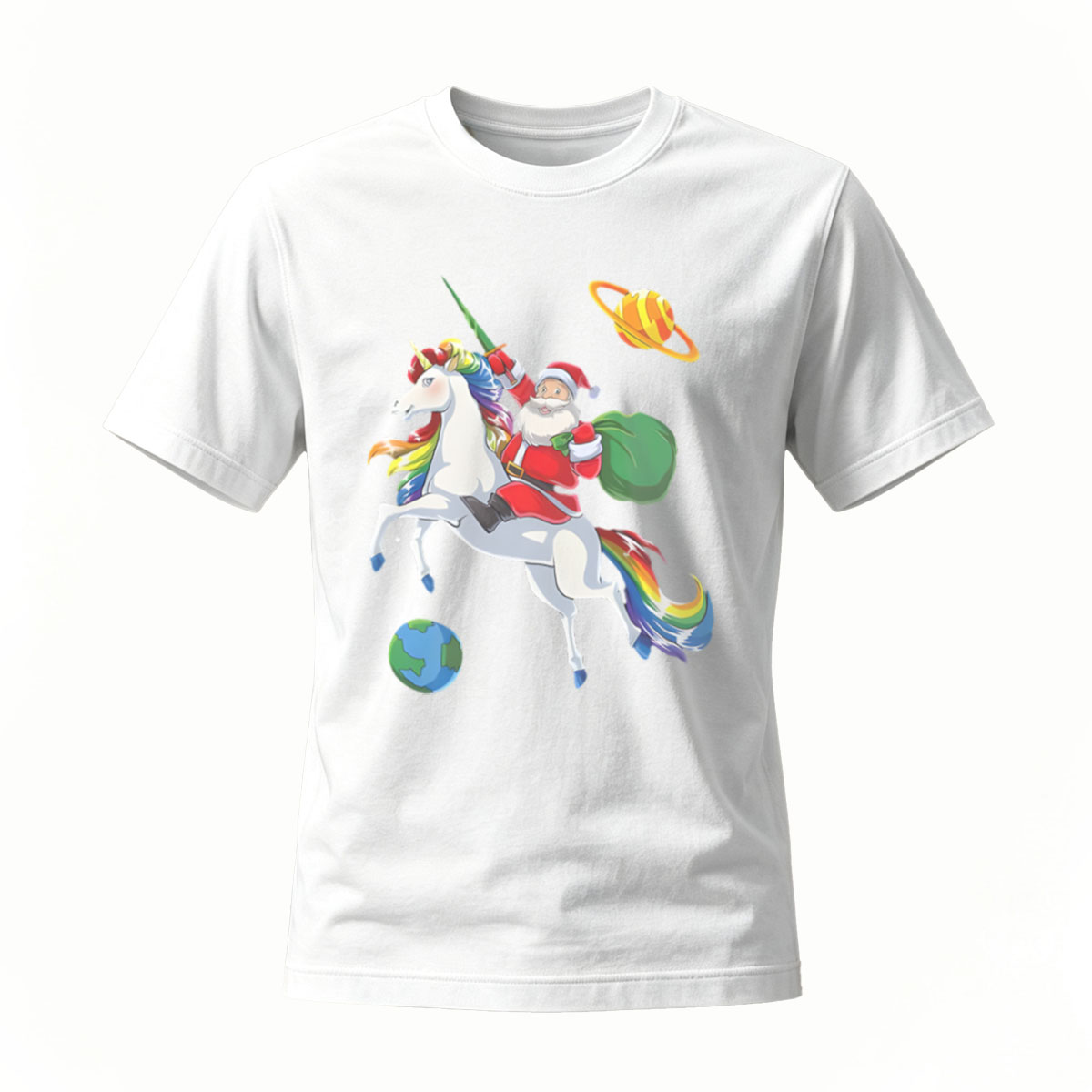 Santa Riding Unicorn Space Christmas Men's T-Shirt - Image 2