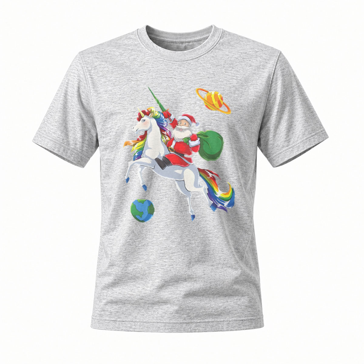 Santa Riding Unicorn Space Christmas Men's T-Shirt - Image 3