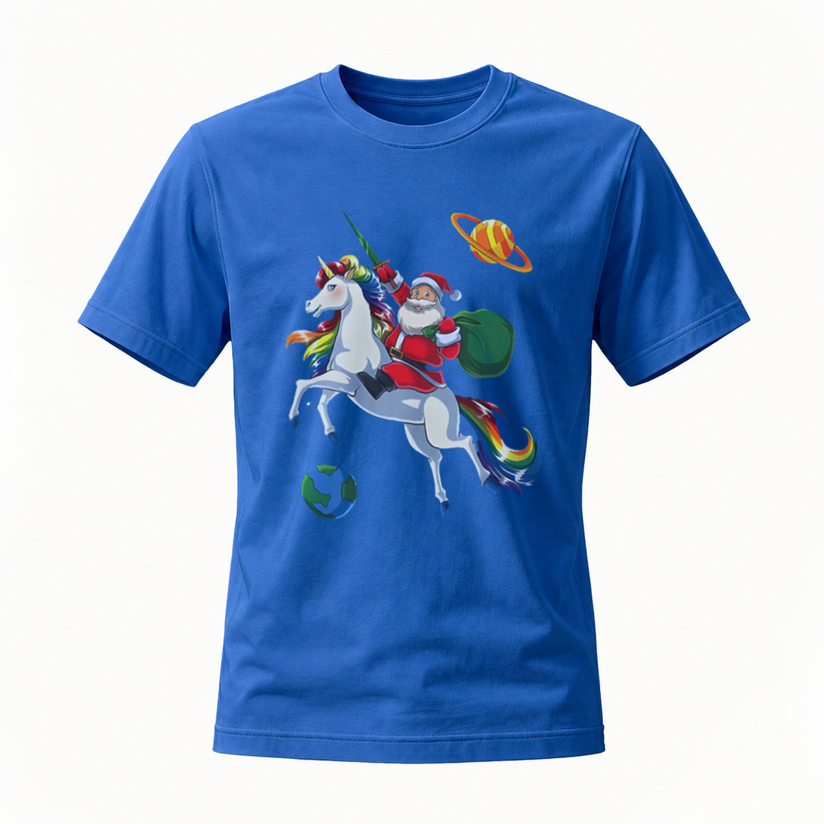 Santa Riding Unicorn Space Christmas Men's T-Shirt - Image 4