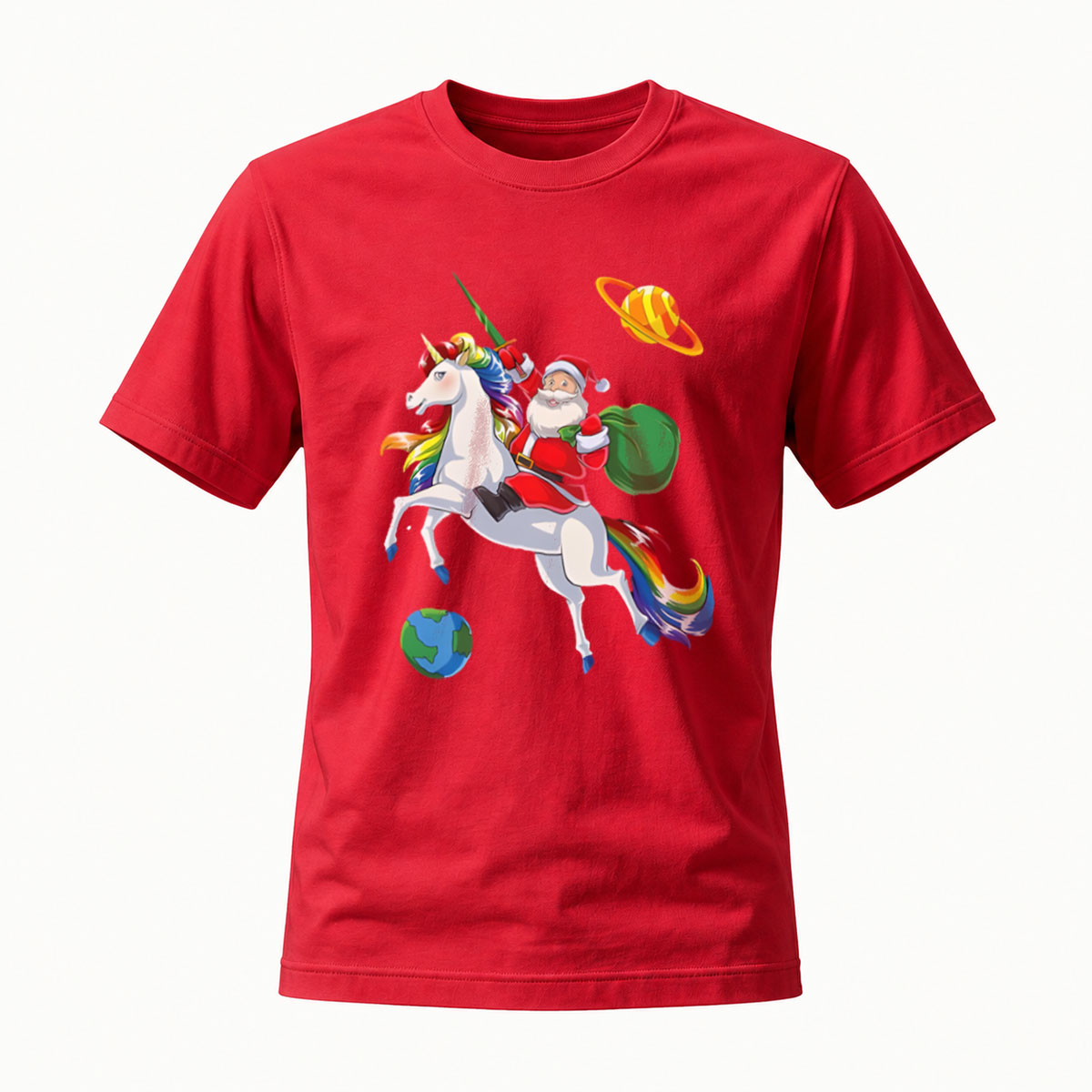 Santa Riding Unicorn Space Christmas Men's T-Shirt - Image 5