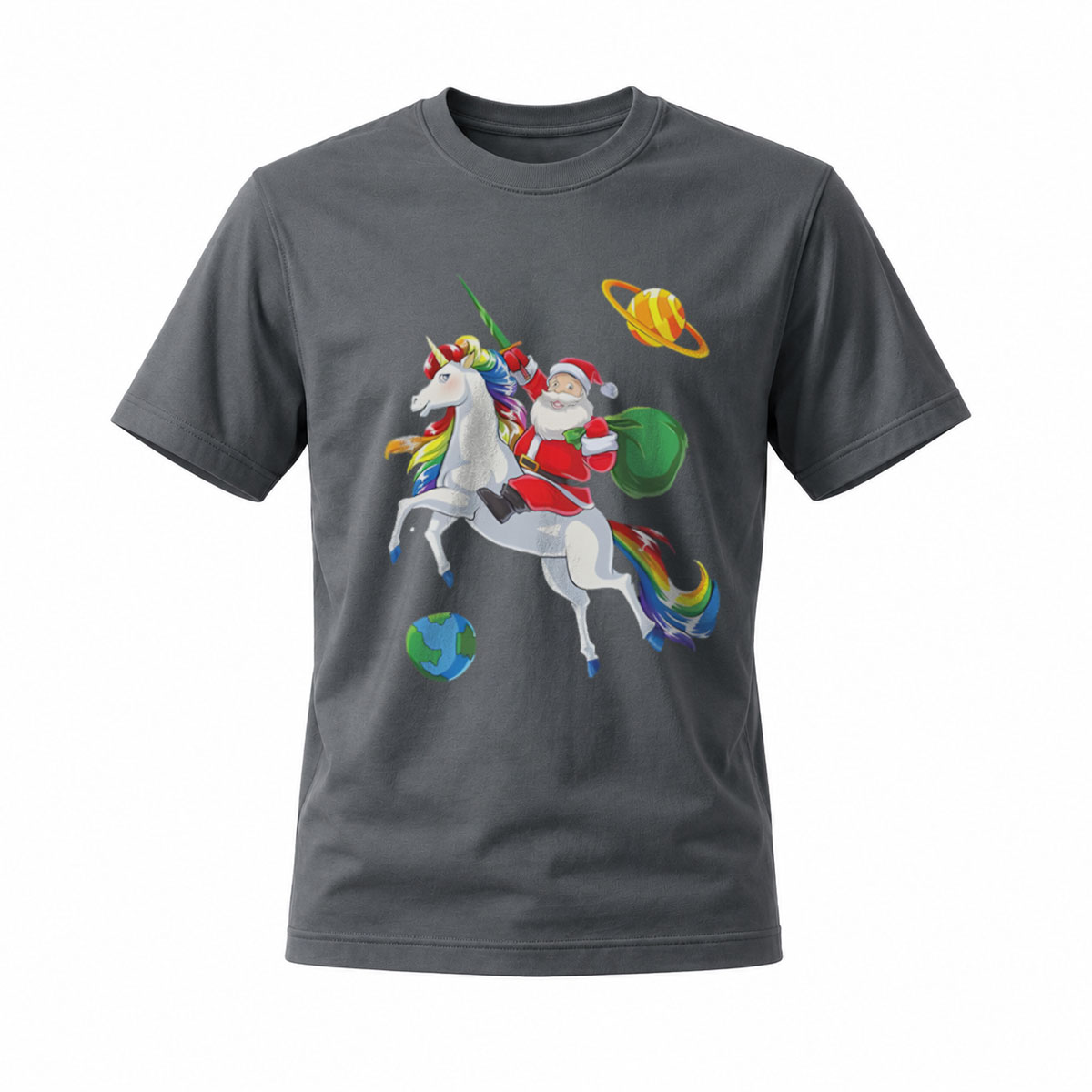 Santa Riding Unicorn Space Christmas Men's T-Shirt - Image 6