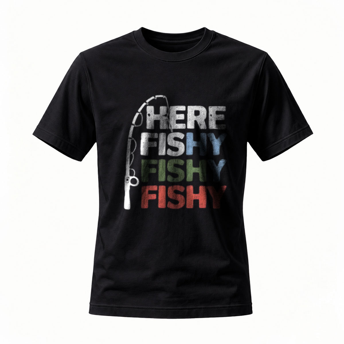 Here Fishy Fishy Fishing Rod T-Shirt Men's Casual Wear