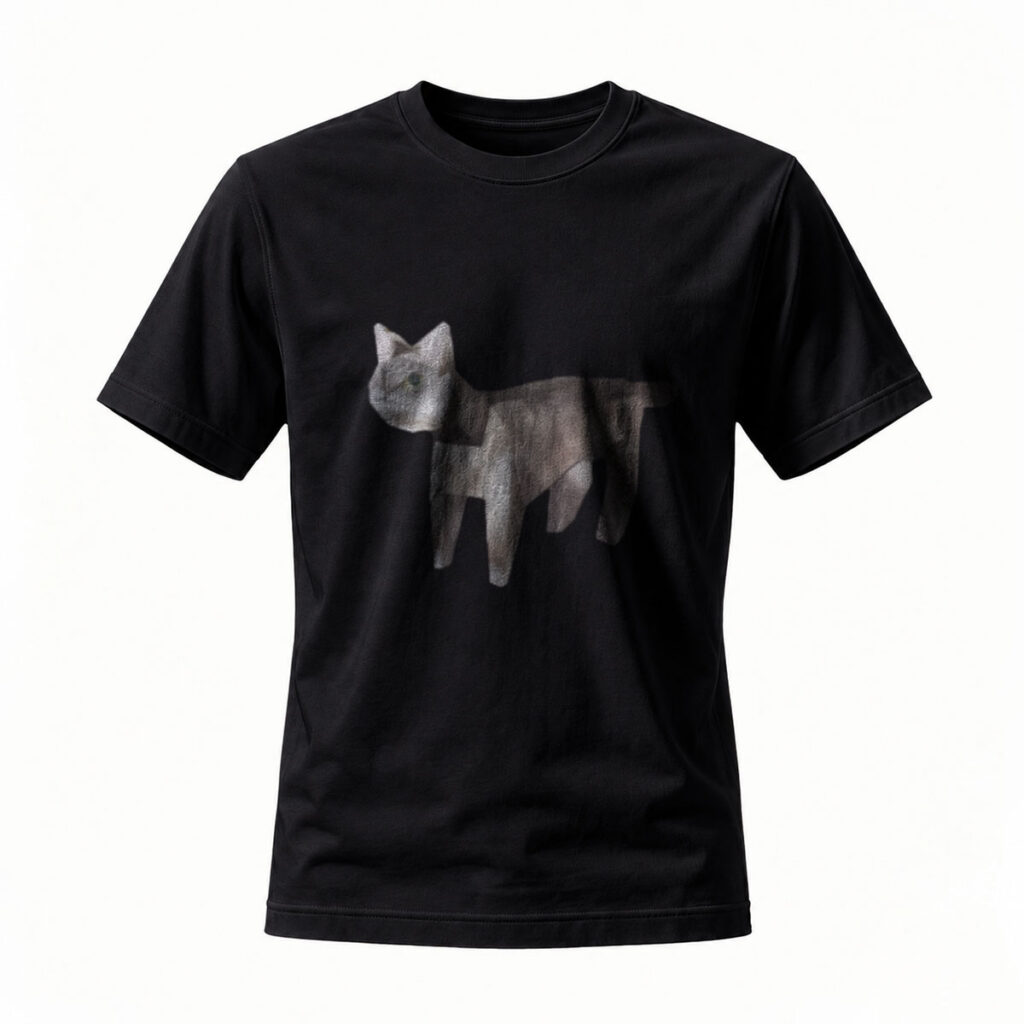 Black T-Shirt Cat Print Men's Casual Wear Gift Idea