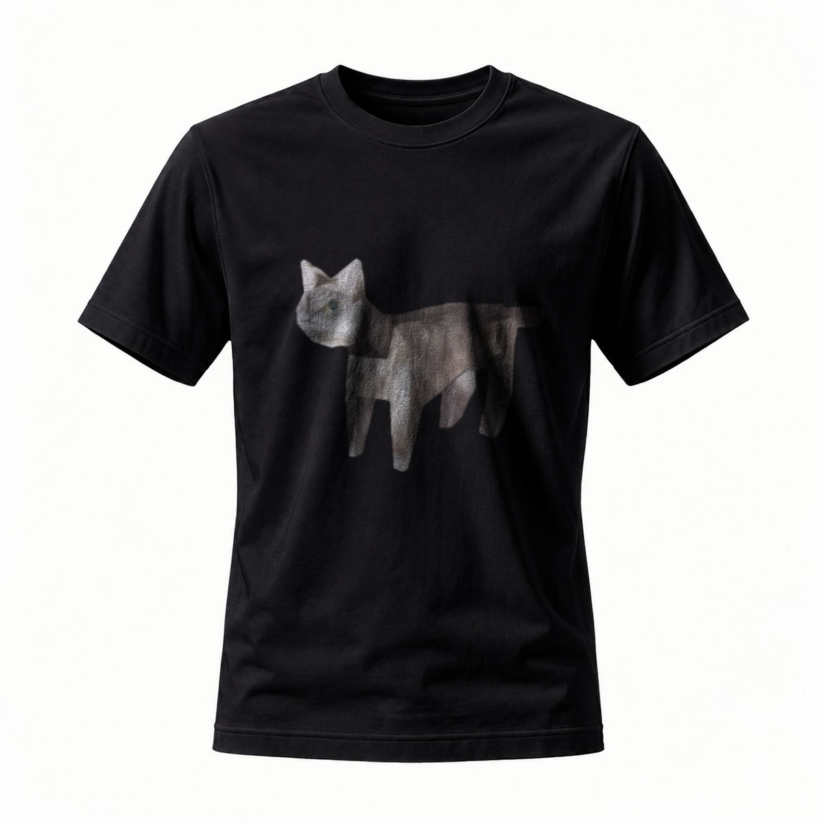 Black T-Shirt Cat Print Men's Casual Wear Gift Idea