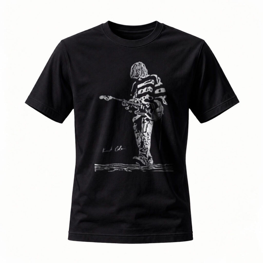 Black T-Shirt with Guitarist Sketch Art Print for Music Lovers