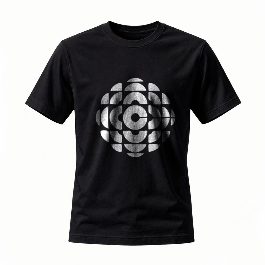 Black T-Shirt with Silver Geometric Logo Design for Men and Women
