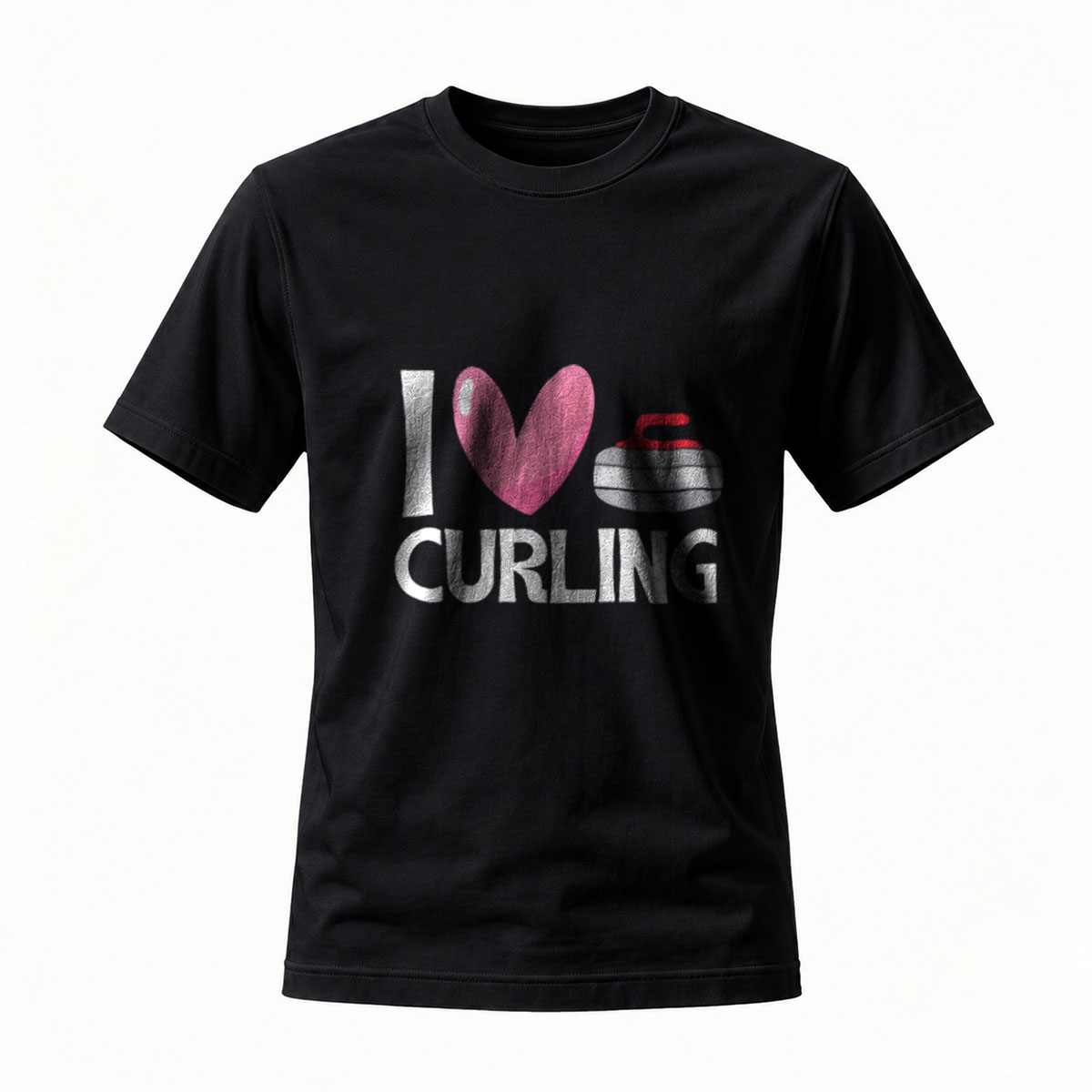I Love Curling Heart Stone Design T-Shirt