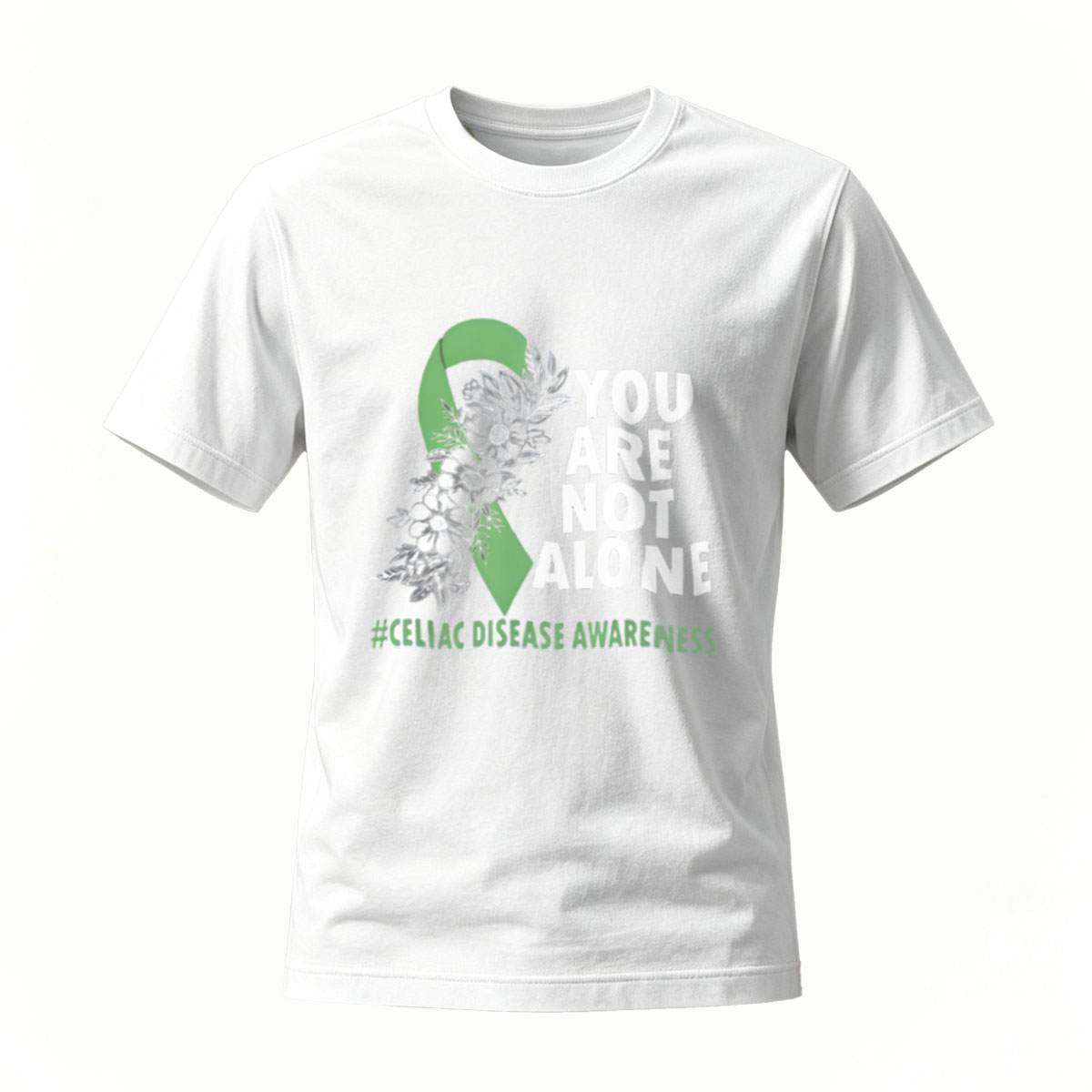 Celiac Disease Awareness T-Shirt You Are Not Alone Green Ribbon Men Women Apparel Gift - Image 2