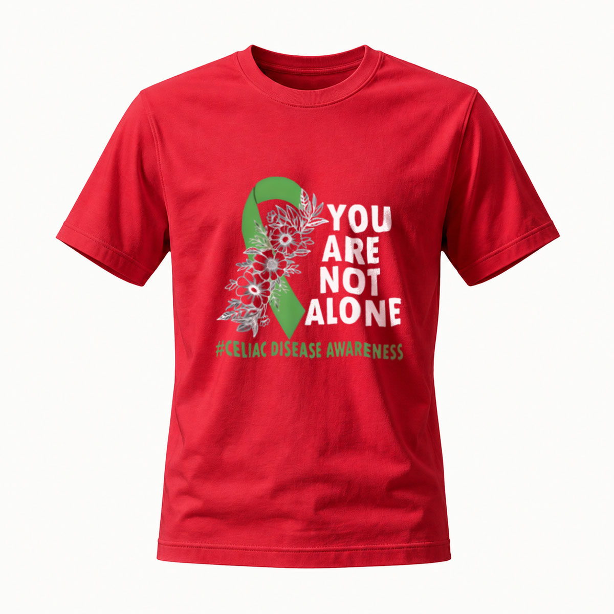 Celiac Disease Awareness T-Shirt You Are Not Alone Green Ribbon Men Women Apparel Gift - Image 5