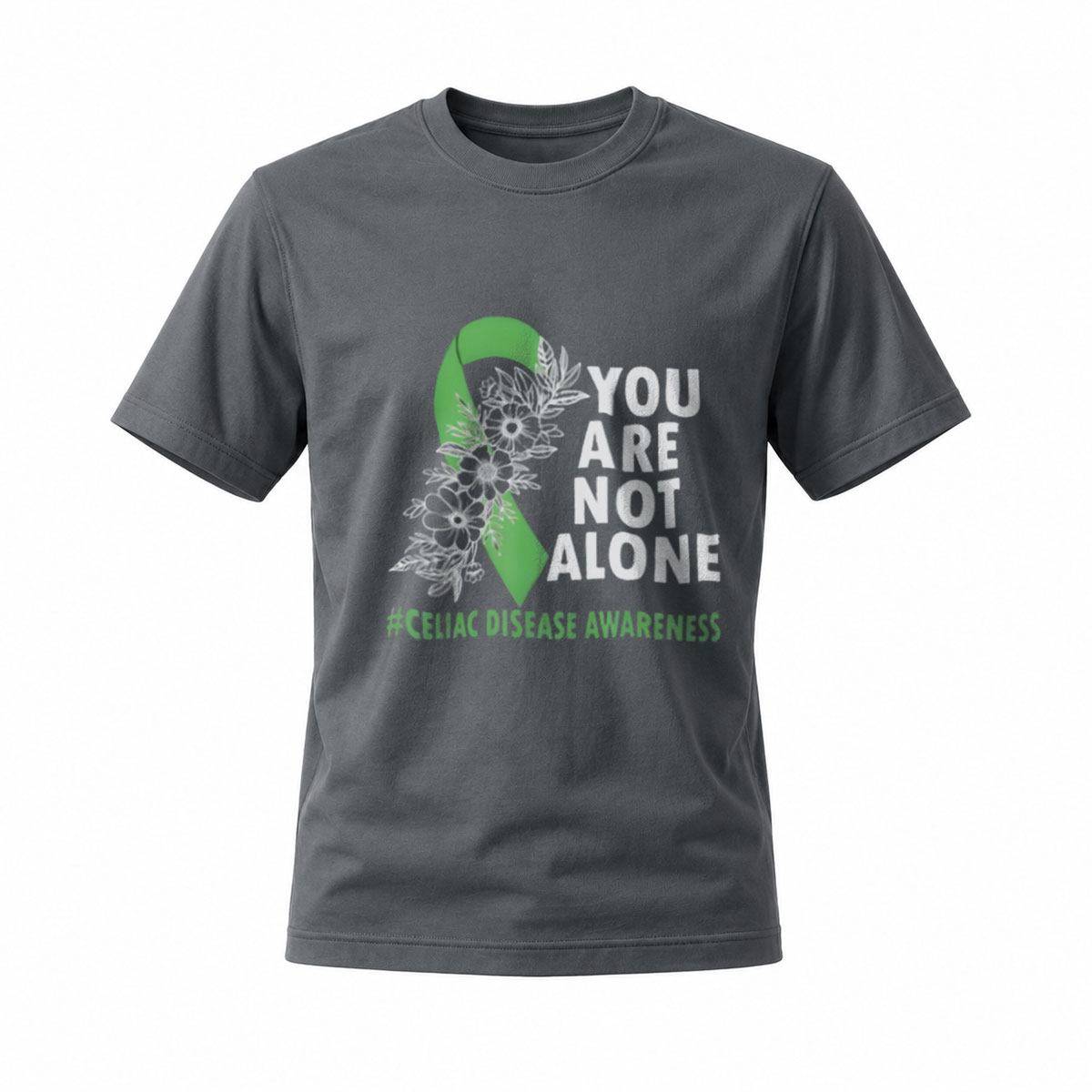 Celiac Disease Awareness T-Shirt You Are Not Alone Green Ribbon Men Women Apparel Gift - Image 6