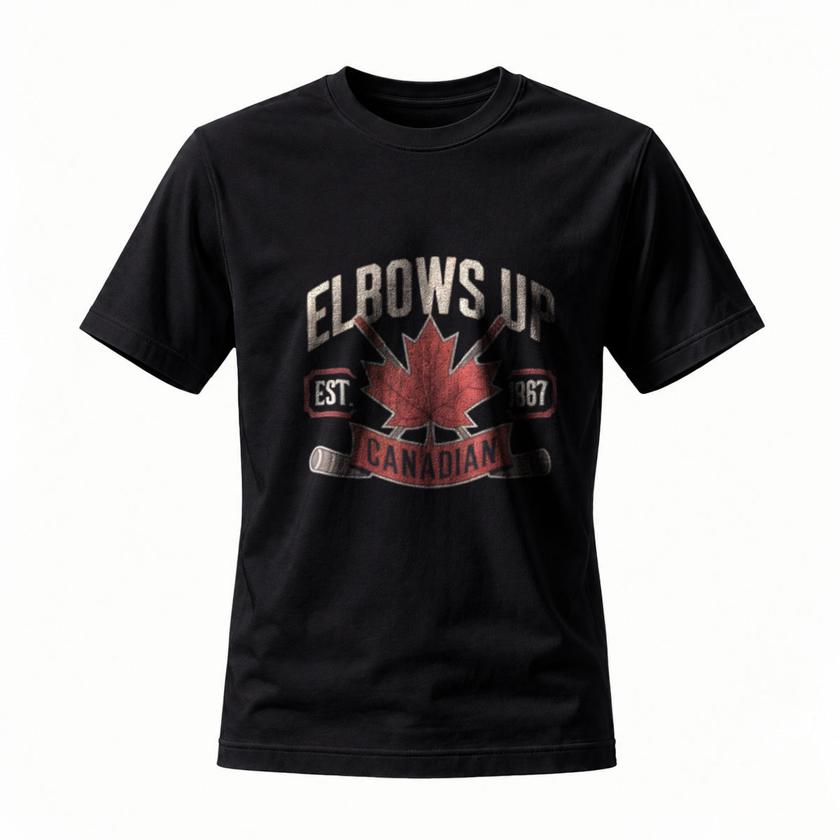 Elbows Up Canadian Maple Leaf Hockey T-Shirt Men's