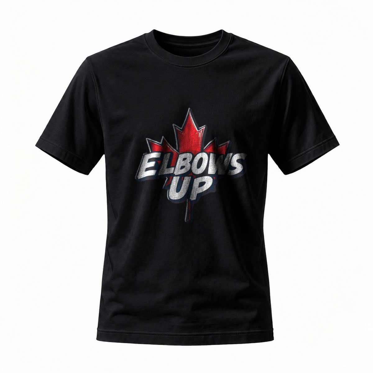Elbows Up Canada Maple Leaf T-Shirt Men's Black Hockey Apparel