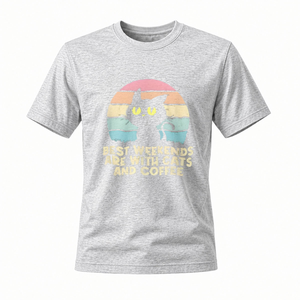 Best Weekends With Cats and Coffee T-Shirt Men Women Vintage Cat Lover Gift - Image 3