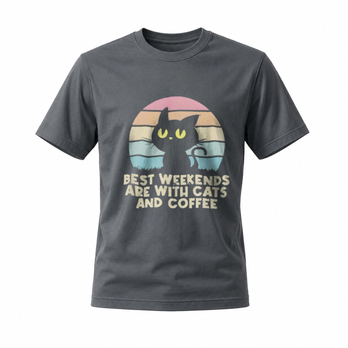 Best Weekends With Cats and Coffee T-Shirt Men Women Vintage Cat Lover Gift - Image 6