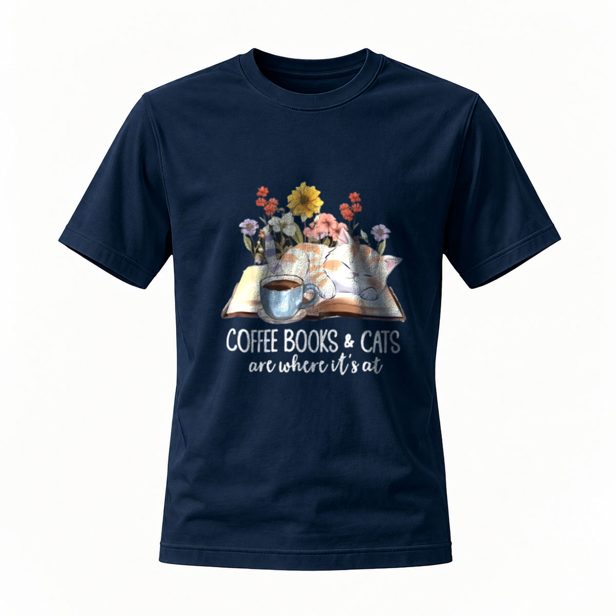 Coffee Books Cats T-Shirt Men Women Gift Reading Lover Casual Wear - Image 7