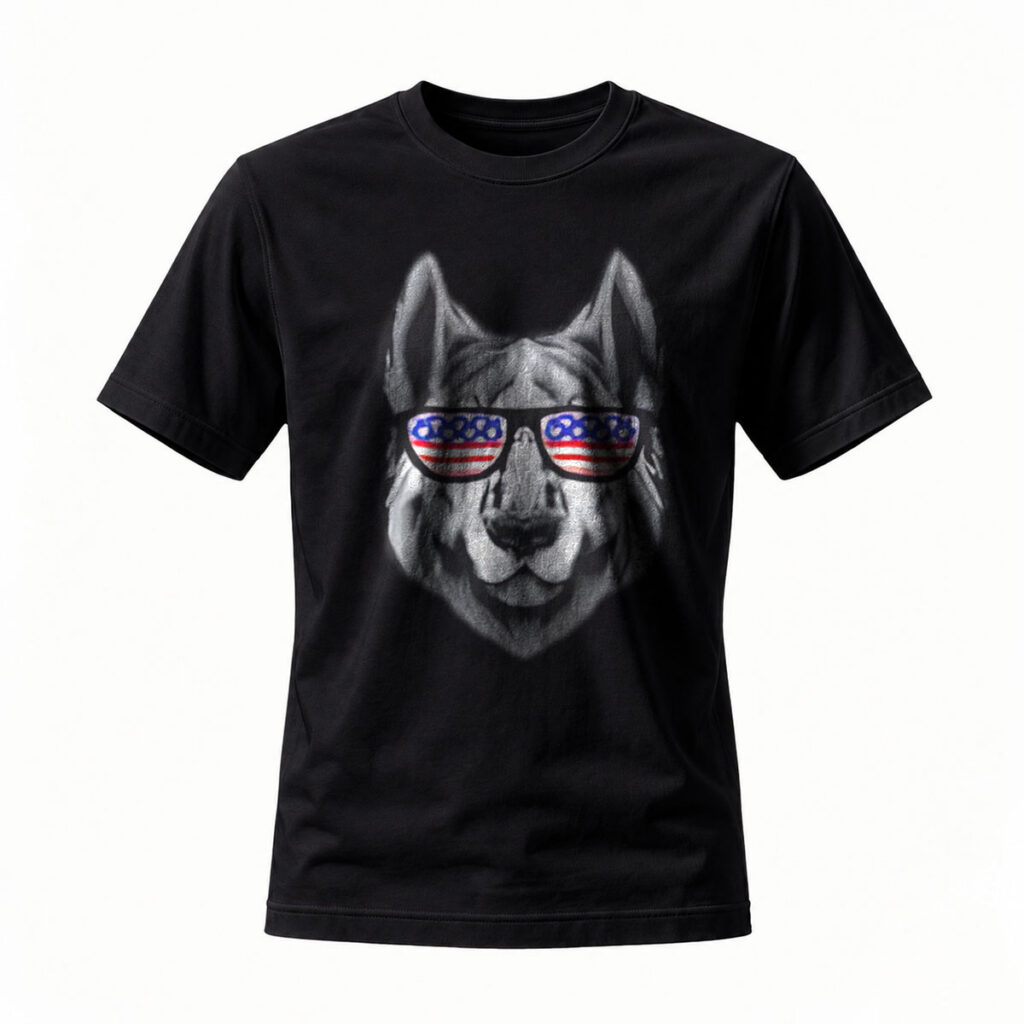 American Flag Dog Sunglasses T-Shirt Men's Casual Wear