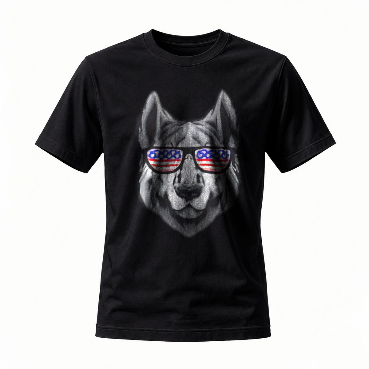 American Flag Dog Sunglasses T-Shirt Men's Casual Wear