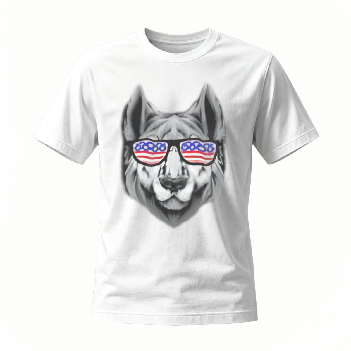 American Flag Dog Sunglasses T-Shirt Men's Casual Wear - Image 2