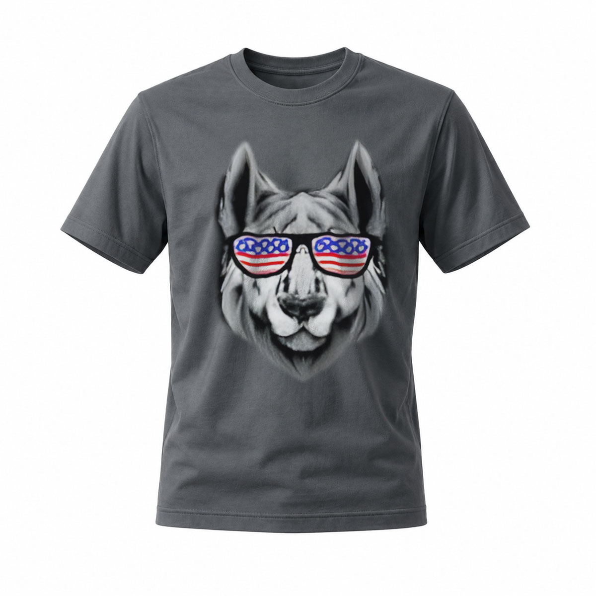 American Flag Dog Sunglasses T-Shirt Men's Casual Wear - Image 6