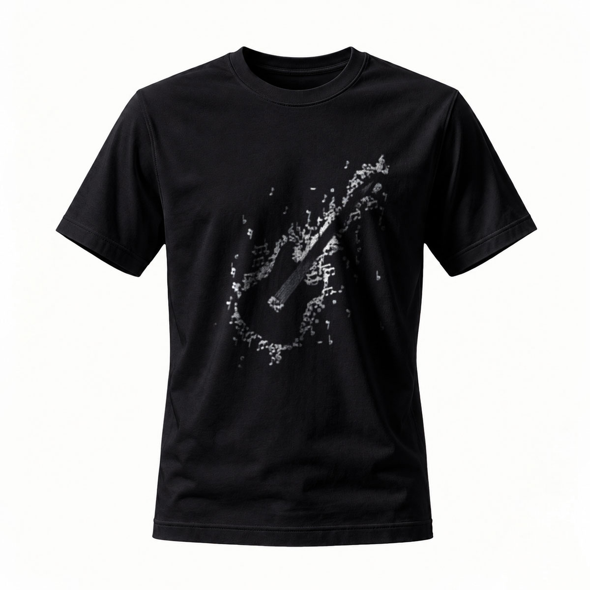 Black T-Shirt with Abstract Guitar Print Men's Casual Wear