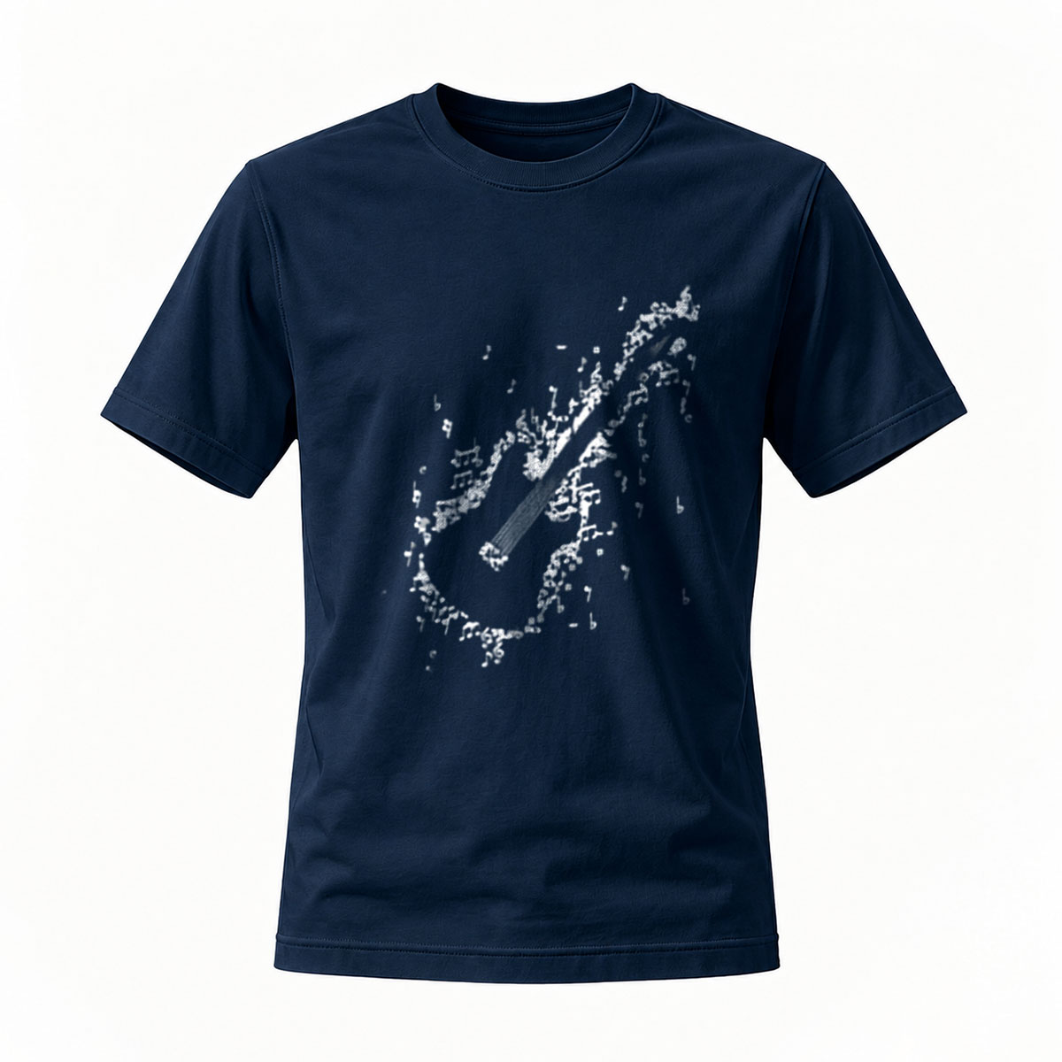 Black T-Shirt with Abstract Guitar Print Men's Casual Wear - Image 7