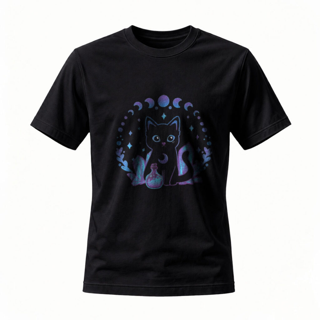 Black Cat Moon Phases Magic T-Shirt for Women Men Witchy Gift
