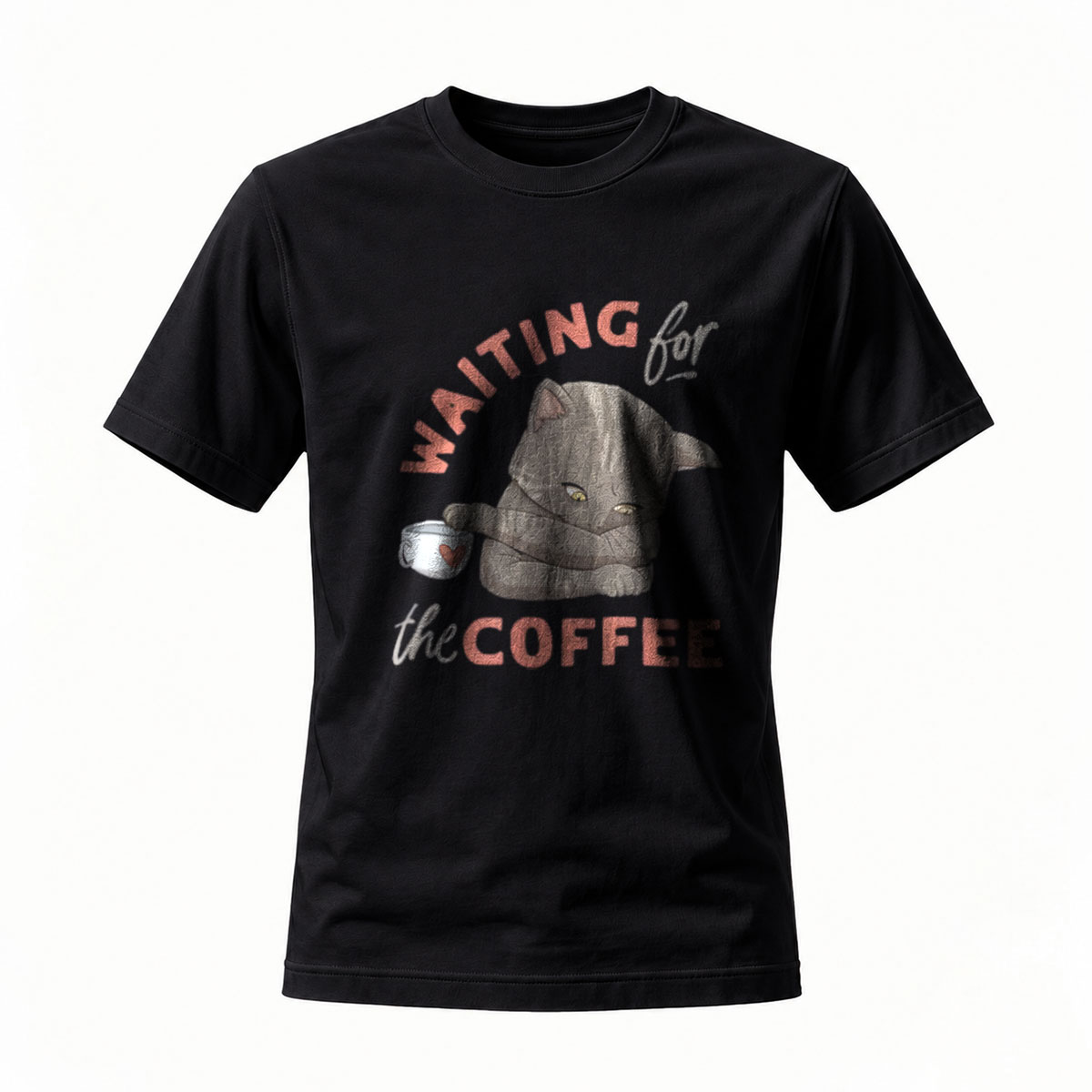 Waiting for the Coffee Cat T-Shirt Men's Women's Casual Wear Gift
