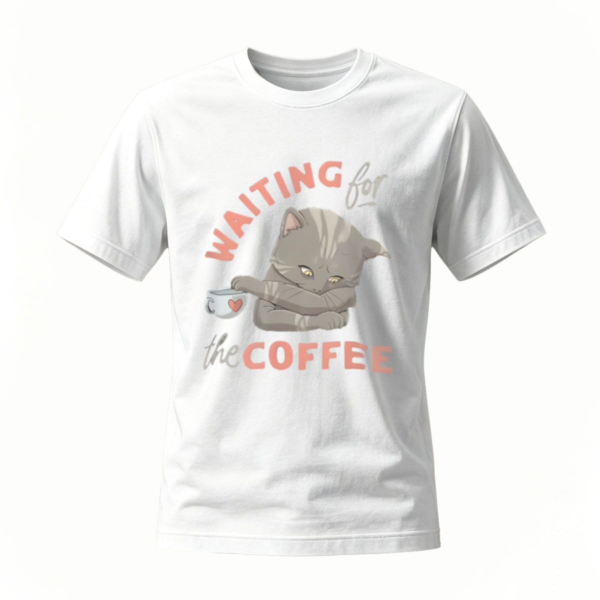 Waiting for the Coffee Cat T-Shirt Men's Women's Casual Wear Gift - Image 2