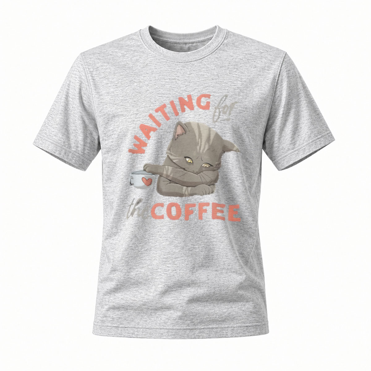 Waiting for the Coffee Cat T-Shirt Men's Women's Casual Wear Gift - Image 3