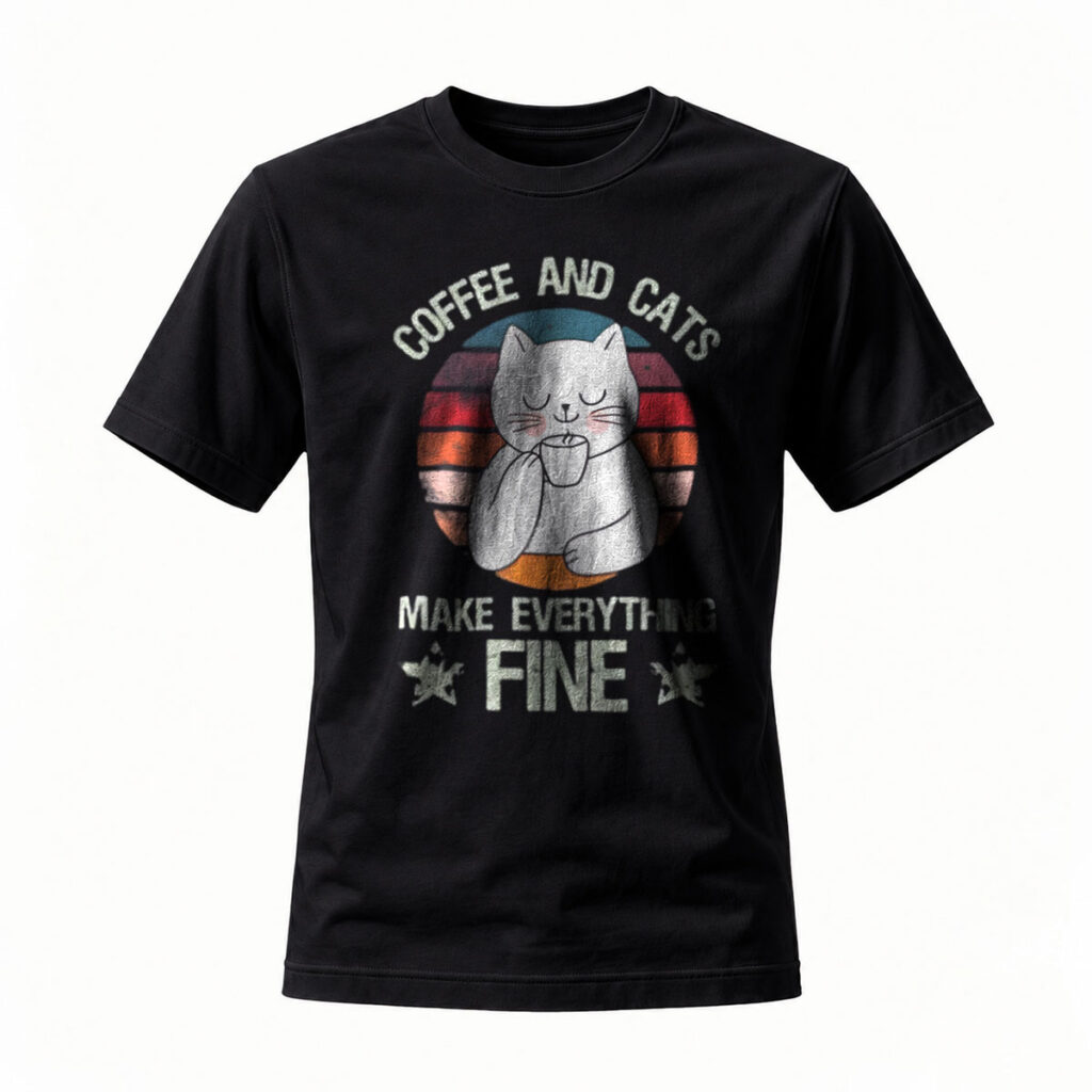 Coffee and Cats Make Everything Fine T-Shirt Men's Women's Casual Gift Wear