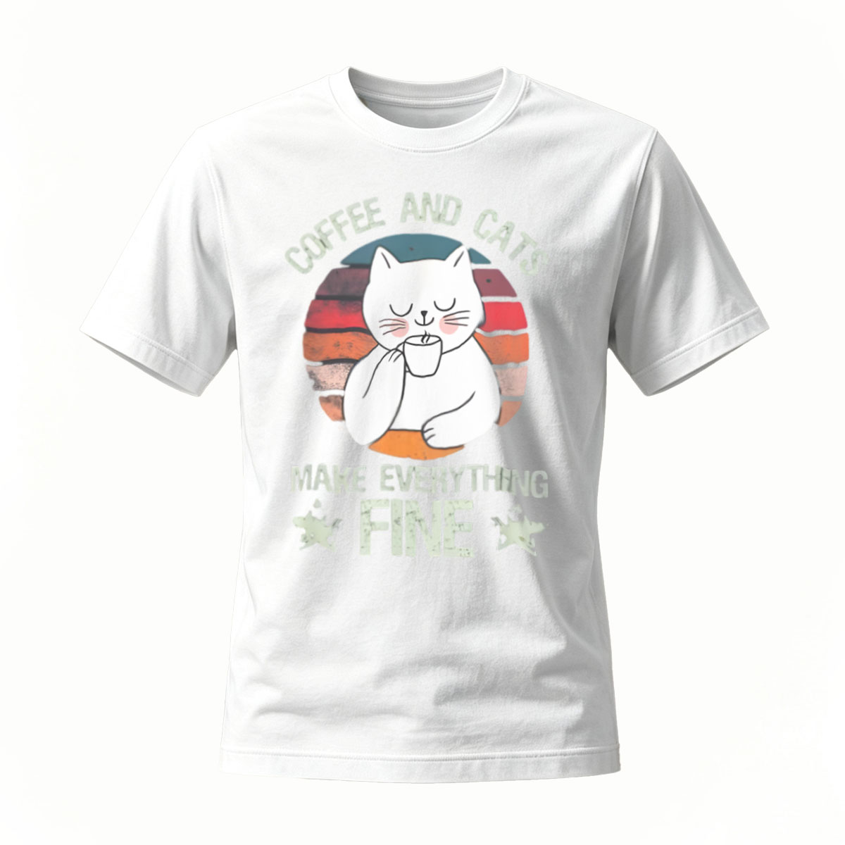 Coffee and Cats Make Everything Fine T-Shirt Men's Women's Casual Gift Wear - Image 2