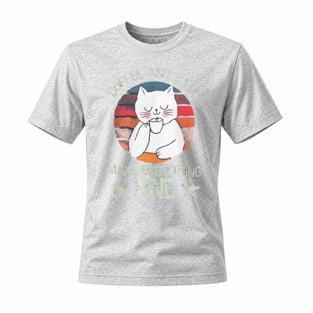 Coffee and Cats Make Everything Fine T-Shirt Men's Women's Casual Gift Wear - Image 3