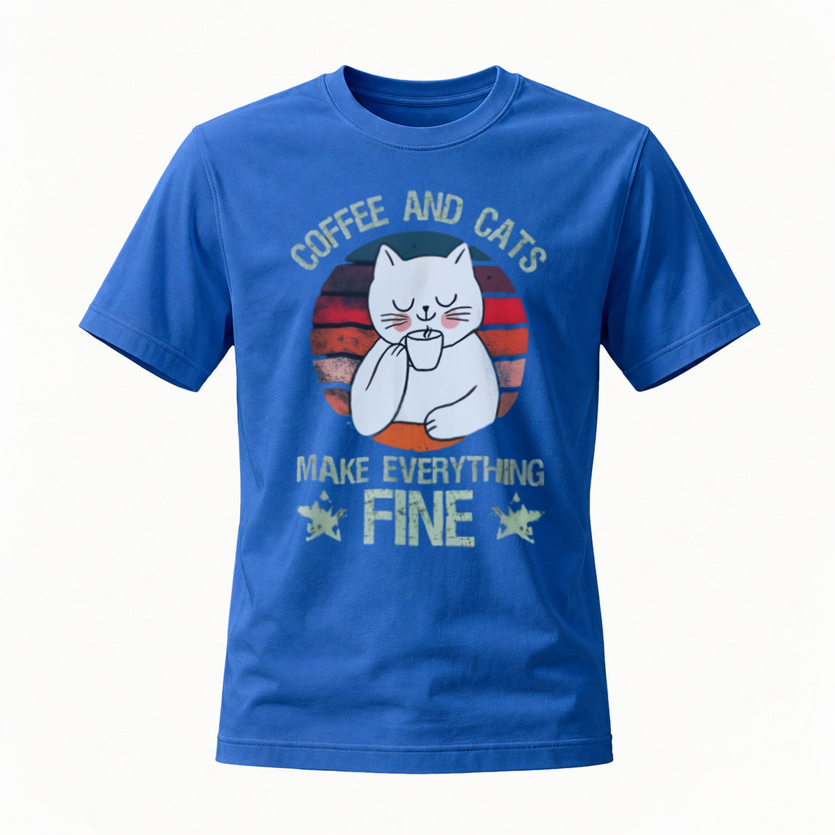 Coffee and Cats Make Everything Fine T-Shirt Men's Women's Casual Gift Wear - Image 4
