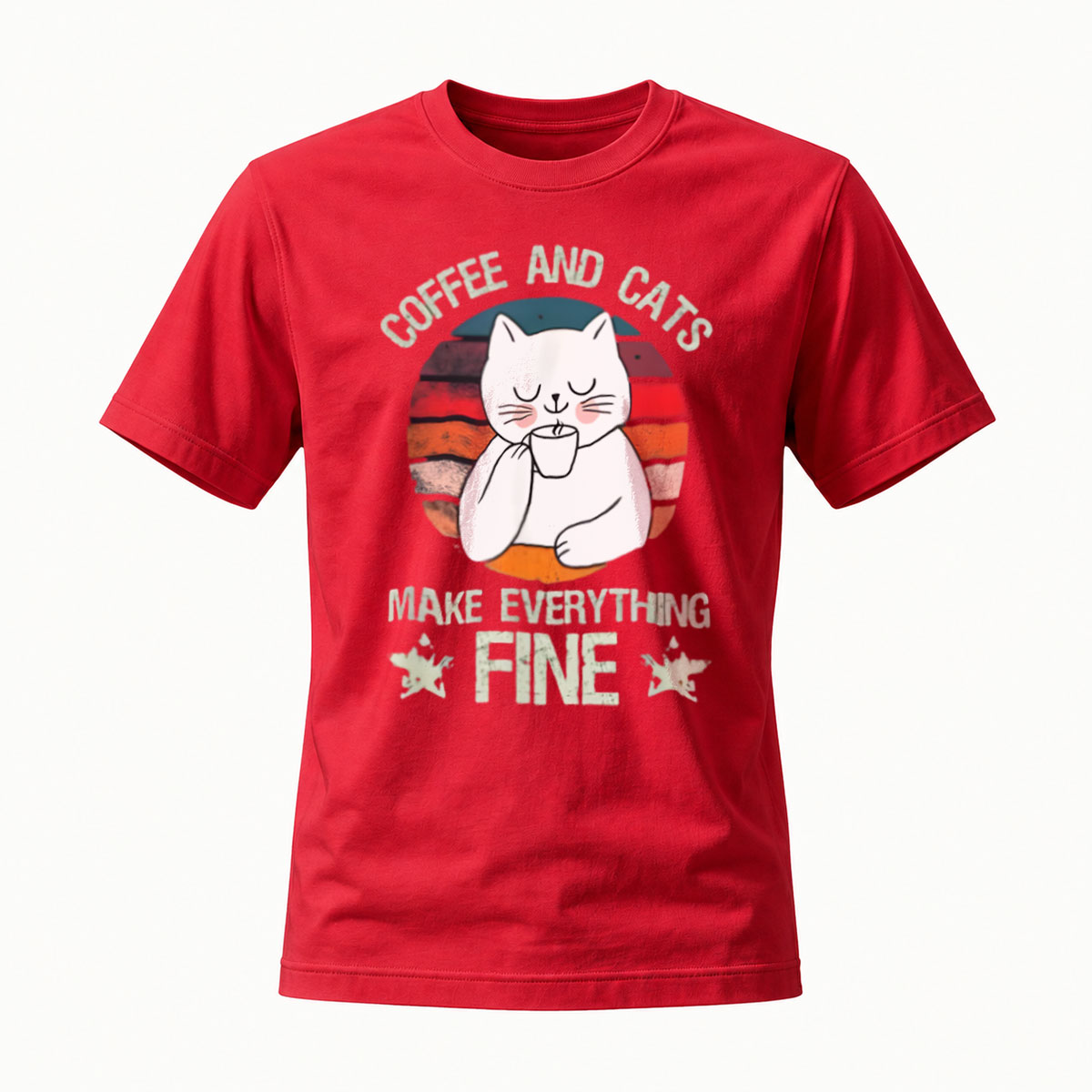Coffee and Cats Make Everything Fine T-Shirt Men's Women's Casual Gift Wear - Image 5