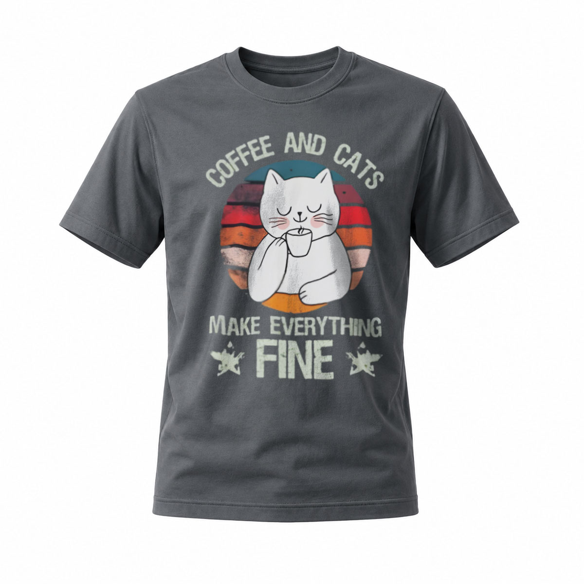 Coffee and Cats Make Everything Fine T-Shirt Men's Women's Casual Gift Wear - Image 6