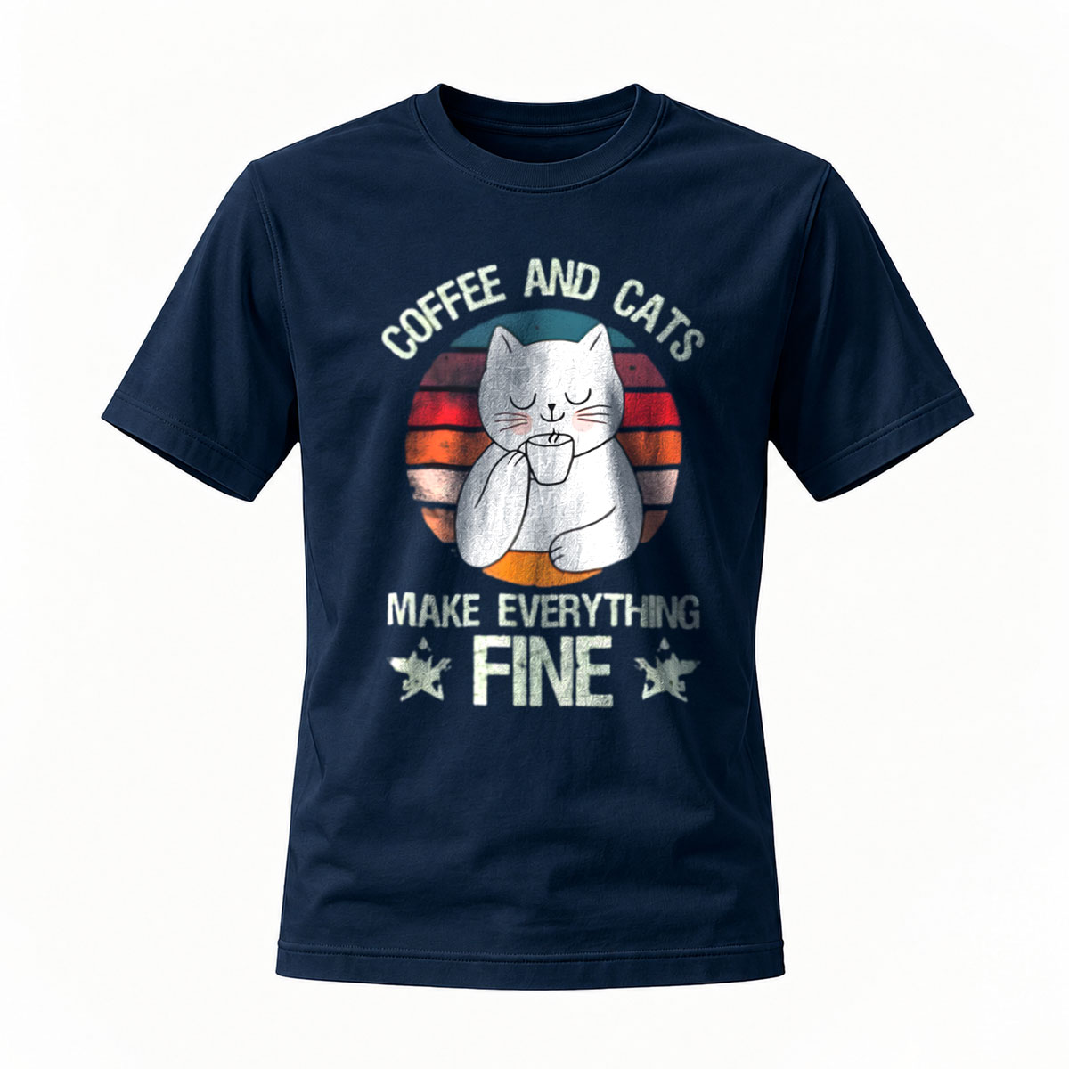 Coffee and Cats Make Everything Fine T-Shirt Men's Women's Casual Gift Wear - Image 7