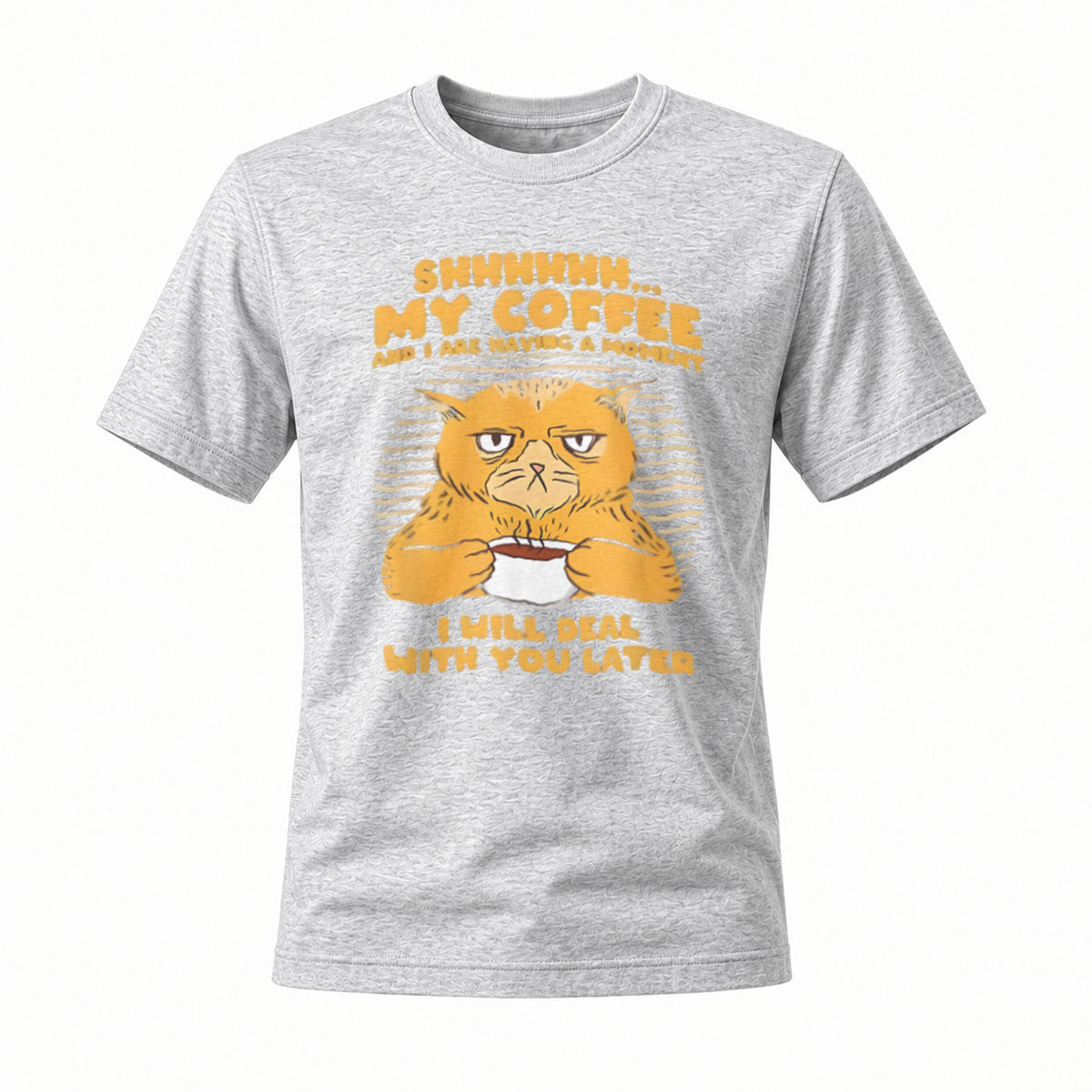 Shhh My Coffee Cat T-Shirt Men Women Funny Gift Casual Wear - Image 3