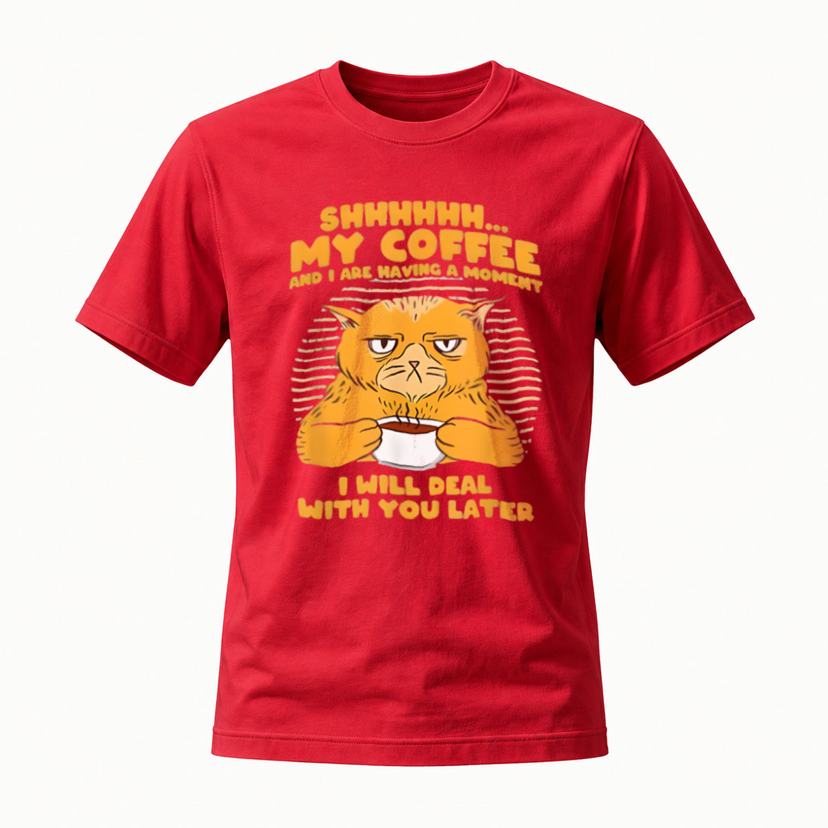 Shhh My Coffee Cat T-Shirt Men Women Funny Gift Casual Wear - Image 5