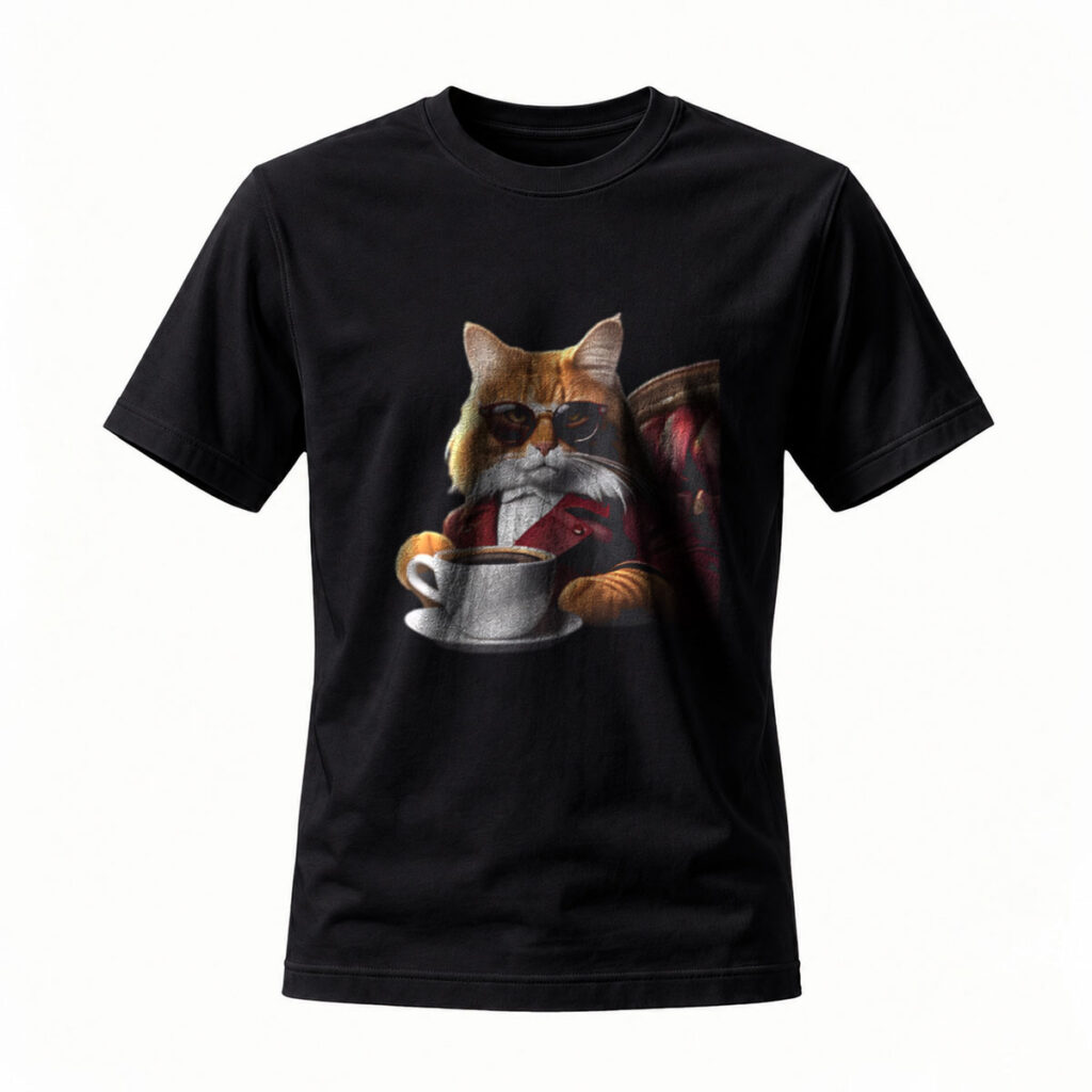 Cool Cat with Coffee Mug Men's T-Shirt Casual Wear Gift Idea