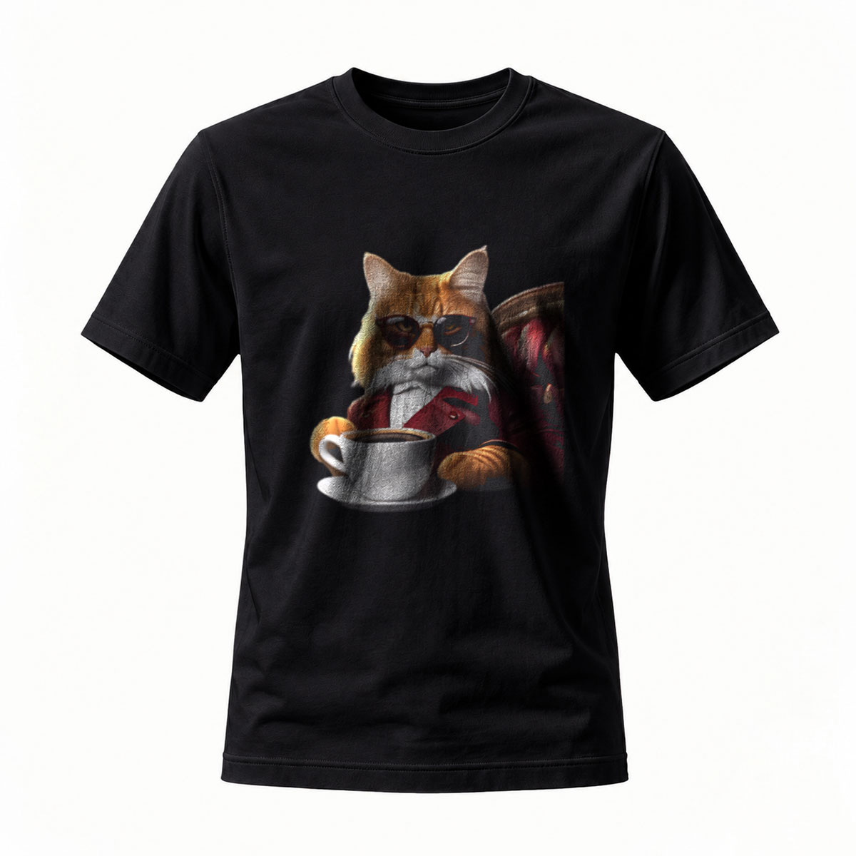Cool Cat with Coffee Mug Men's T-Shirt Casual Wear Gift Idea