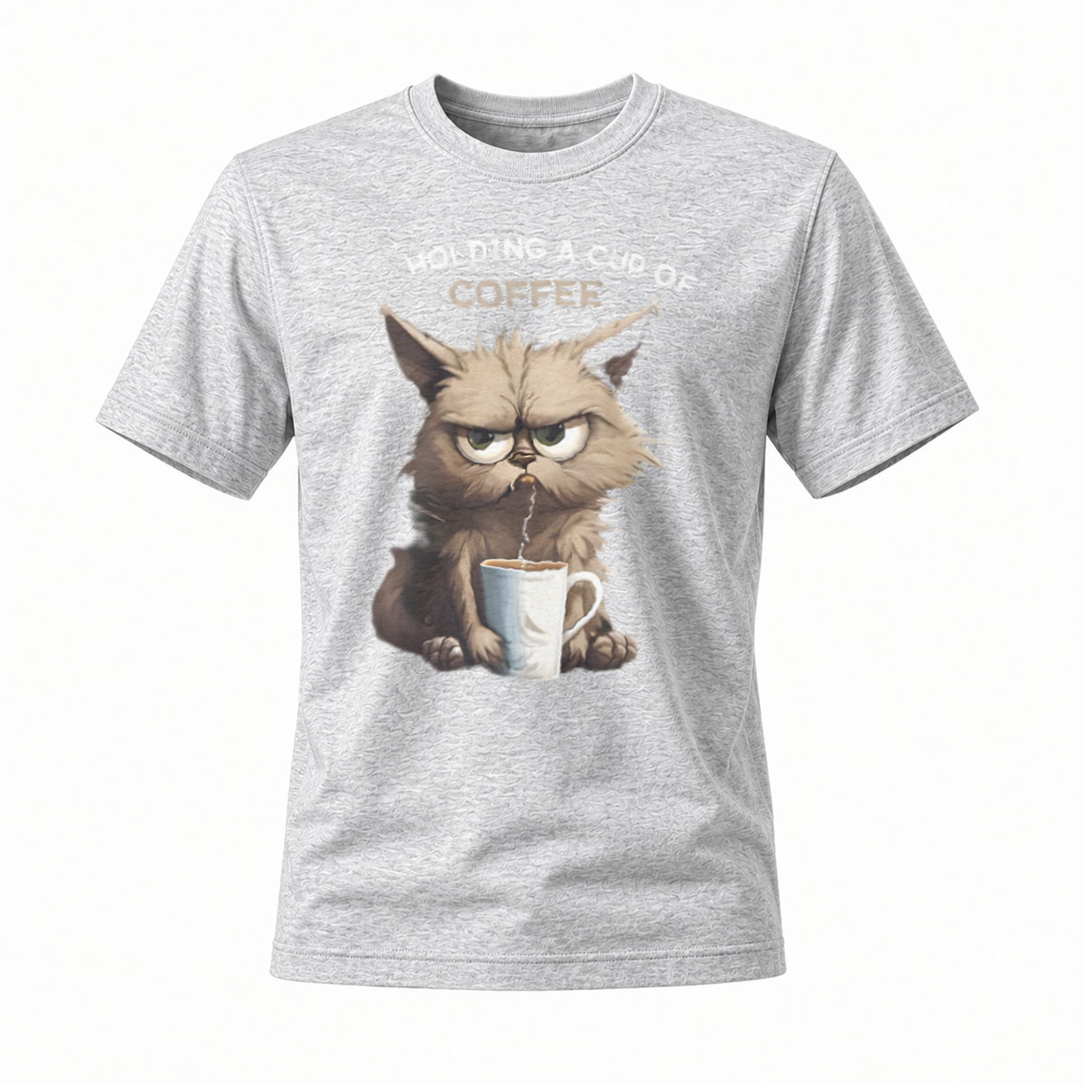 Men's Coffee Cat T-Shirt Holding Cup Funny Gift Wear - Image 3
