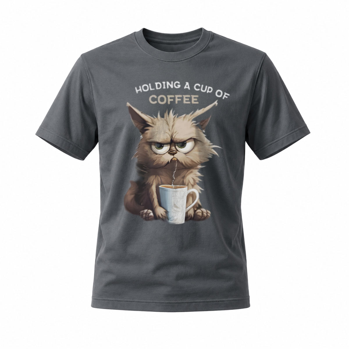 Men's Coffee Cat T-Shirt Holding Cup Funny Gift Wear - Image 6