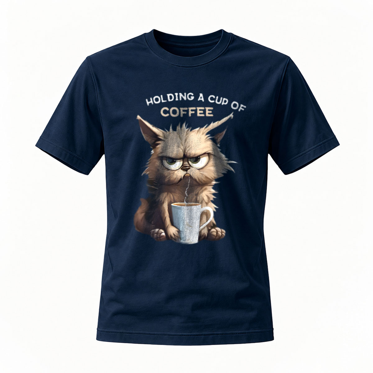 Men's Coffee Cat T-Shirt Holding Cup Funny Gift Wear - Image 7