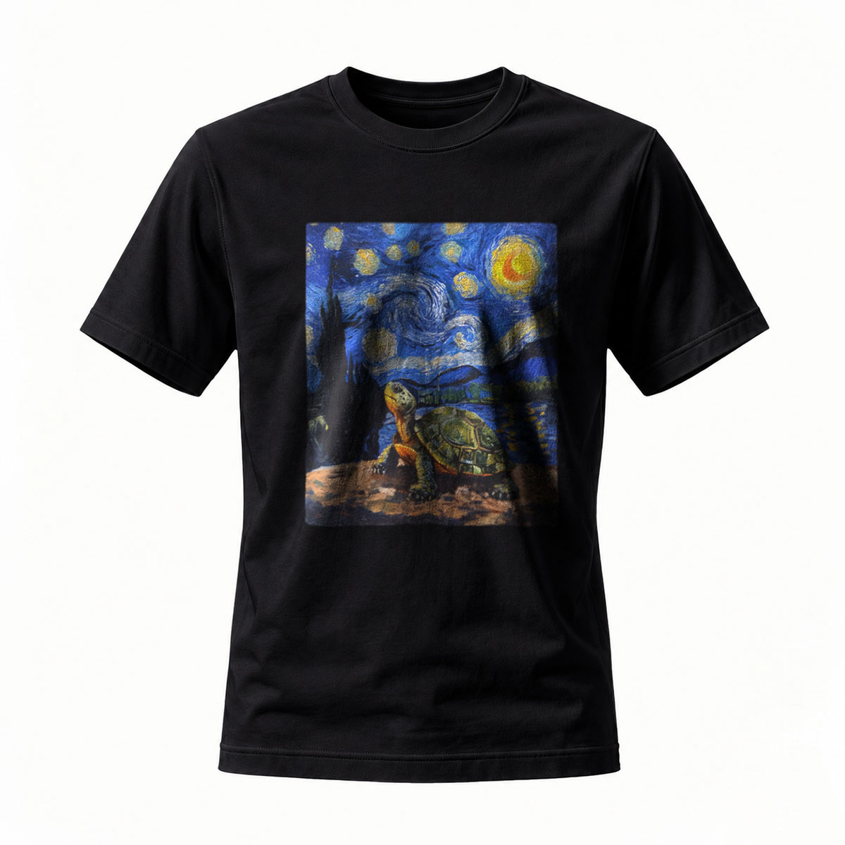 Starry Night Turtle Art Men's T-Shirt梵高风格乌龟星空图案男款T恤