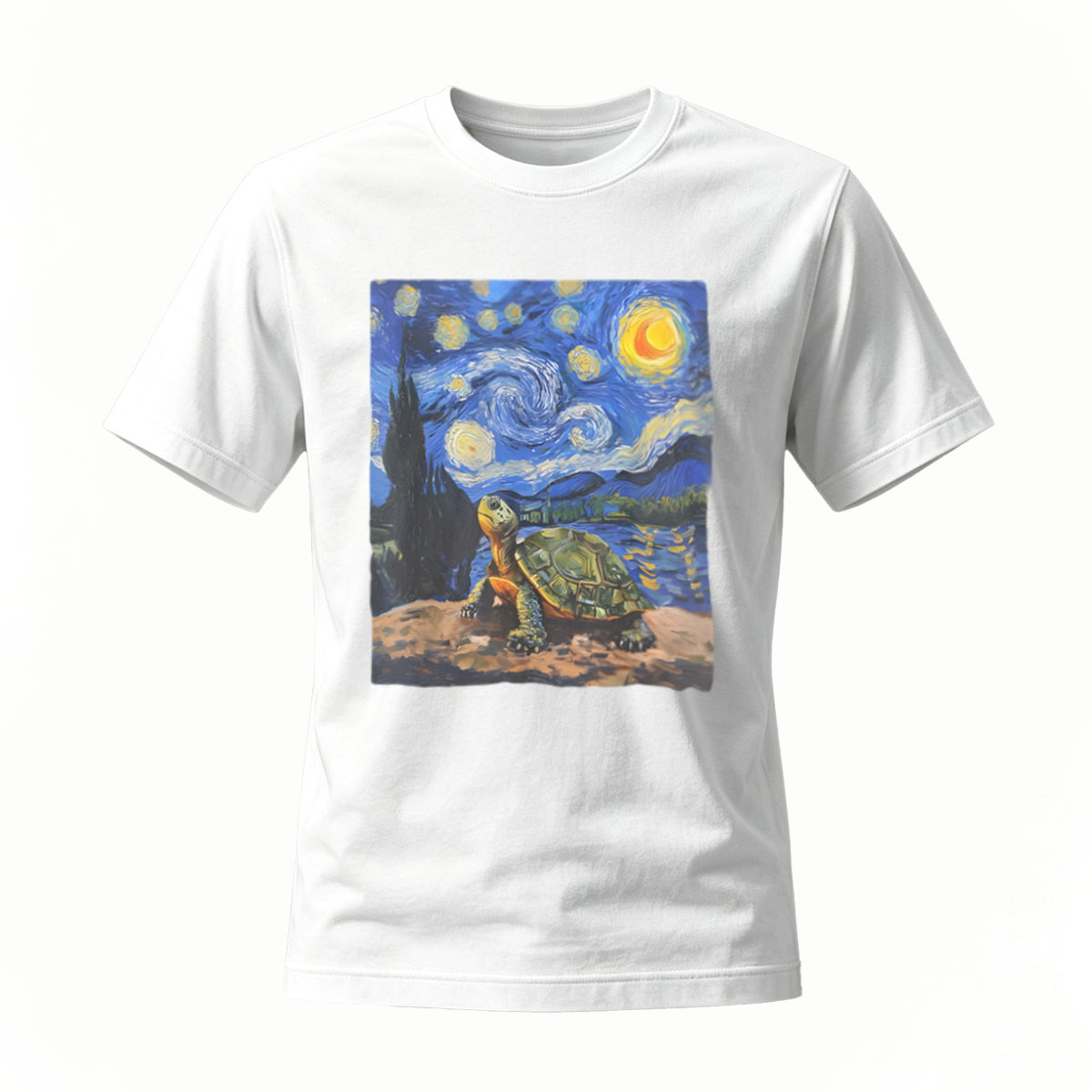 Starry Night Turtle Art Men's T-Shirt梵高风格乌龟星空图案男款T恤 - Image 2