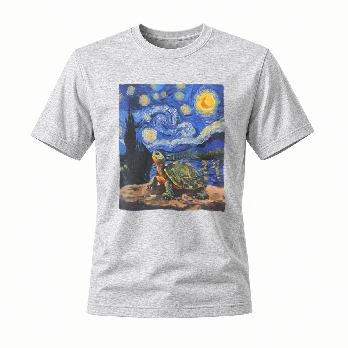 Starry Night Turtle Art Men's T-Shirt梵高风格乌龟星空图案男款T恤 - Image 3