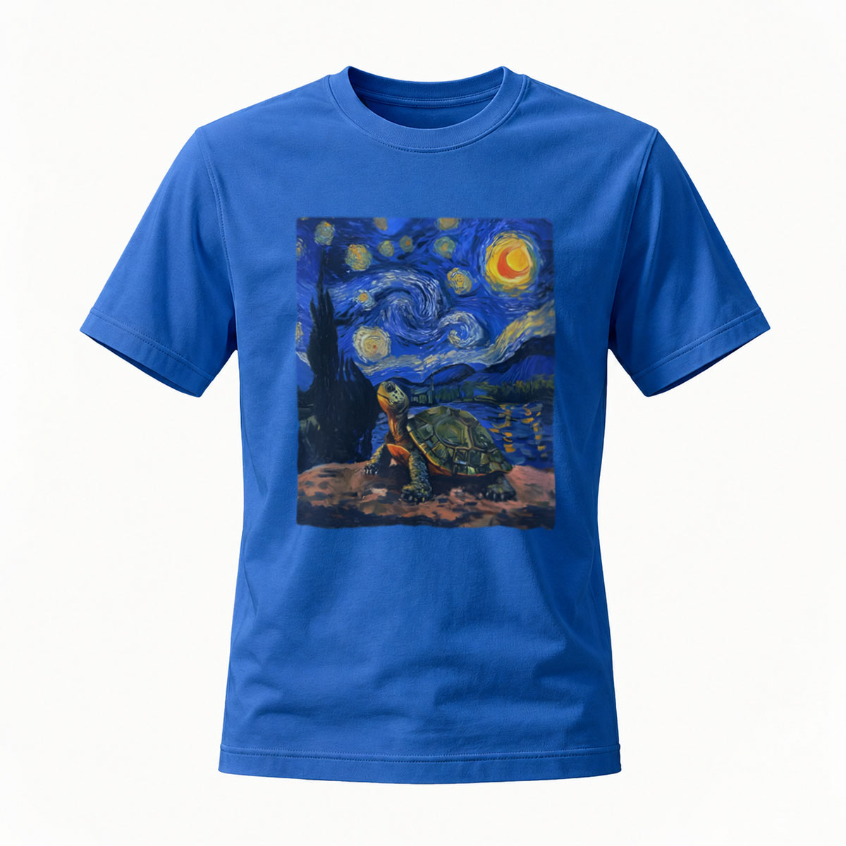 Starry Night Turtle Art Men's T-Shirt梵高风格乌龟星空图案男款T恤 - Image 4