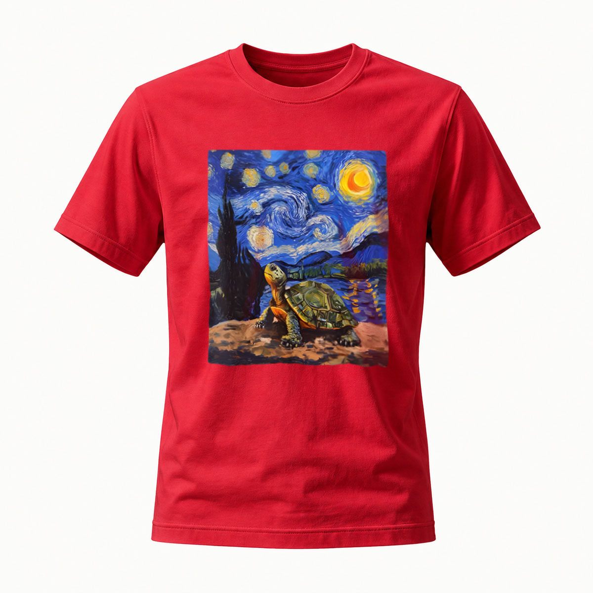 Starry Night Turtle Art Men's T-Shirt梵高风格乌龟星空图案男款T恤 - Image 5