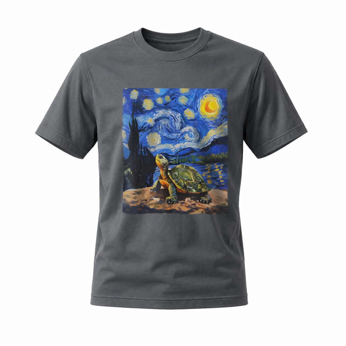 Starry Night Turtle Art Men's T-Shirt梵高风格乌龟星空图案男款T恤 - Image 6