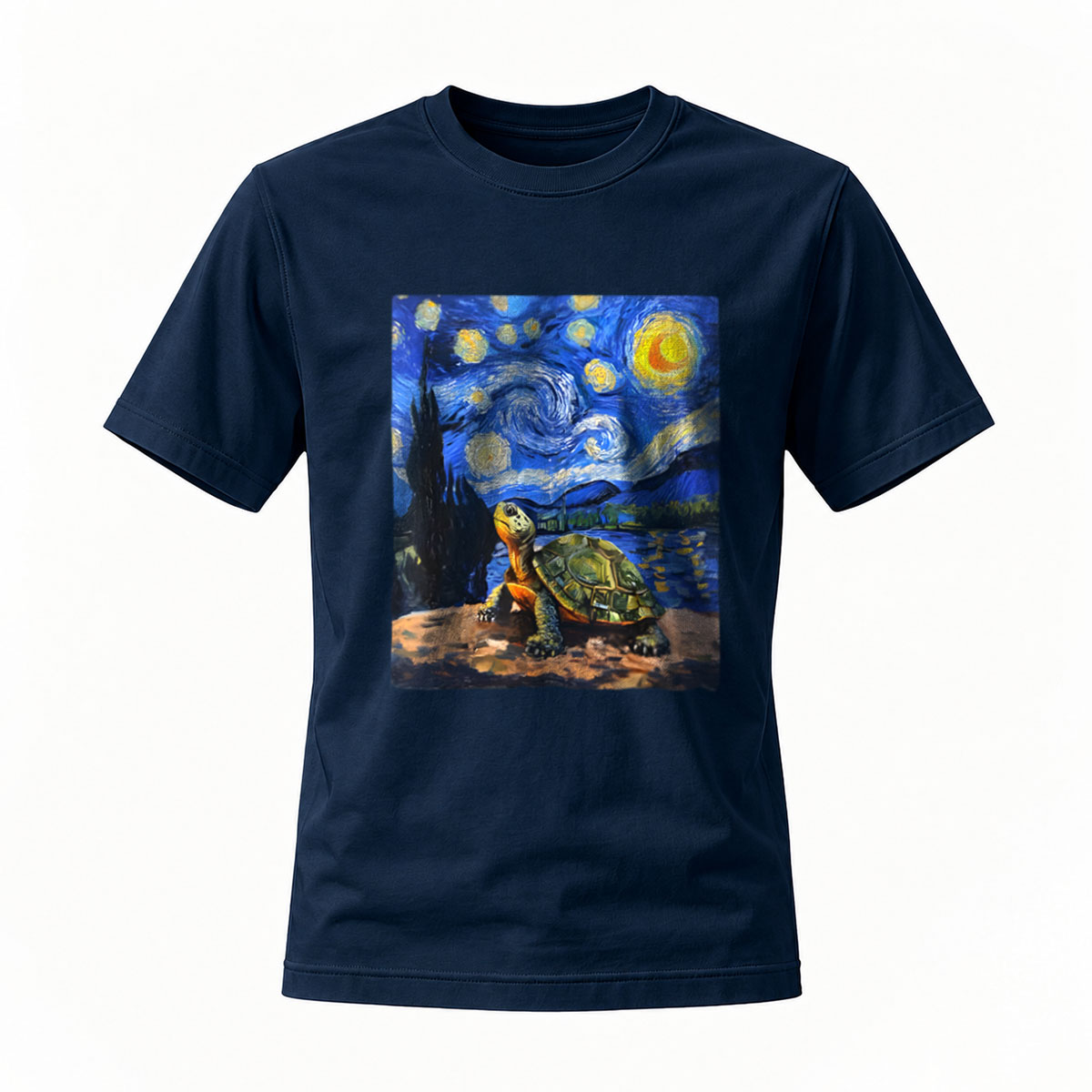 Starry Night Turtle Art Men's T-Shirt梵高风格乌龟星空图案男款T恤 - Image 7